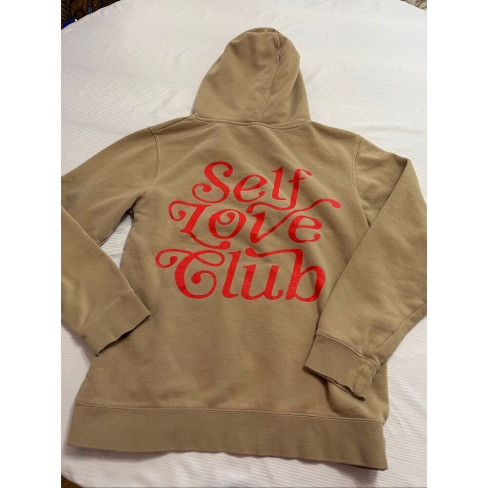 Lonely Ghost Self Love Club Graphic Hoodie Sweater Unisex Tan Size Small